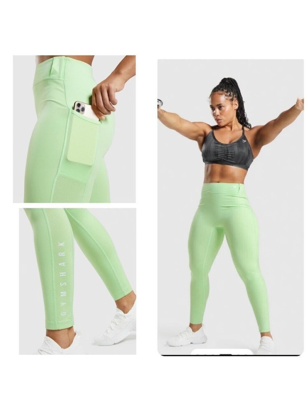 GYMSHARK Sport Leggings Bali Green Pockets Size Small